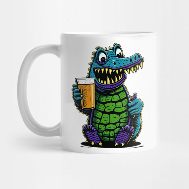 Cartoonish croc with beer mug by likbatonboot